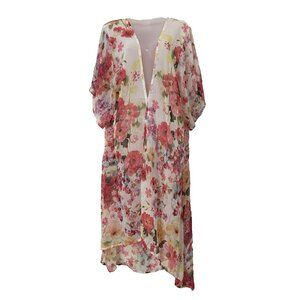 BETSEY JOHNSON Kimono Duster OSFM Floral Sheer High Low Cardigan Cover Up